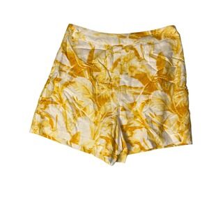 Express Womens‎ Yellow Tropical Palm Leaf Linen Blend High Rise Shorts Size 0